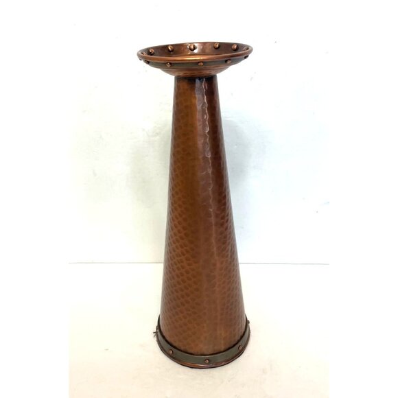 Hammered Copper Candle Holder Taper Rivet Top Velvet Base 12" High - Picture 2 of 11